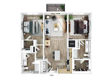 Floor Plan  Two bedroom floor plan at Merrick on Midway Apartments in Farmers Branch TX