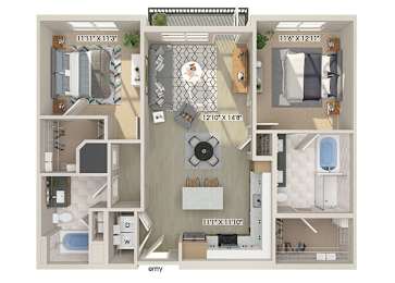 Floor Plan  Two bedroom floor plan image at East Bend Apartments in Houston TX