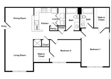 Floor Plan  Two bedroom Floorplan image at England Run North Apartments in Fredericksburg, VA