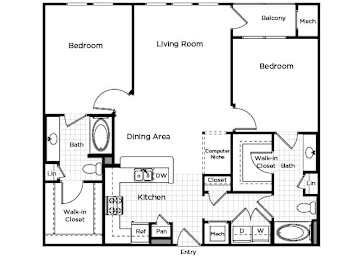 Floor Plan  Two bedroom two bathroom floor plan at Westchester at the Pavilions in Waldorf MD