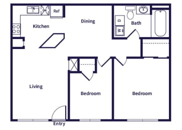 Floor Plan  Two bedroom floor plan at Dayton Park Apartments in Dayton TX