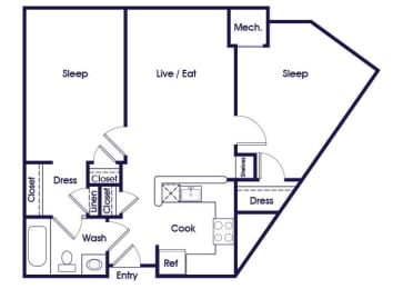 Floor Plan  Two bedroom one bathroom floor plan image at Victoria Park Apartments