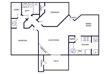 Floor Plan  Two bedroom floor plan at Landmark at Wynton Pointe Apartment Homes in Nashville TN