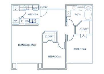 Floor Plan  Two bedroom floor plan at Caprielle Apartments in San Diego CA
