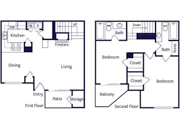 Floor Plan  Two bedroom townhome floor plan at Marquessa Villas Apartments and Townhomes in Corona CA