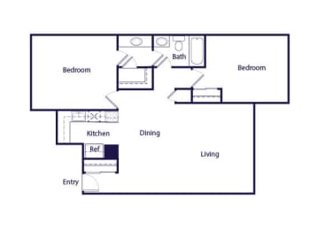 Floor Plan  Two bedroom floor plan at The Pines Apartments in Lakewood CO