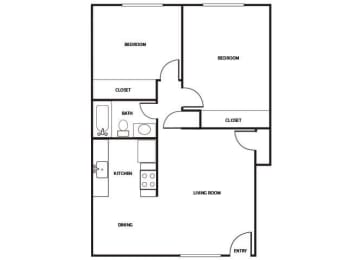 Floor Plan  two bedroom one bathroom floor plan image at Park Villas