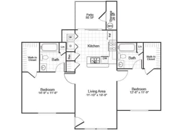 Floor Plan  two bedroom floor plan at paradise oaks apartments