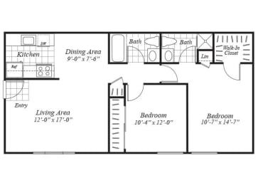 Floor Plan  two bedroom floor plan at Ridgemoor apartments