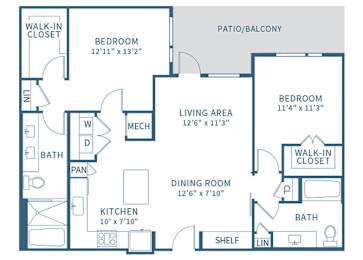 Floor Plan  Two Bedroom floor plan at Jada Legacy Central