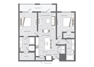 Floor Plan  two bedroom floor plan at the Huntington Apartments in Plano TX
