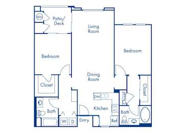 Floor Plan  Two bedroom floor plan at Campana Crown Valley Apartments in Mission Viejo CA