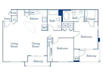 Floor Plan  Two bedroom floor plan at Landara Apartments in Ontario CA