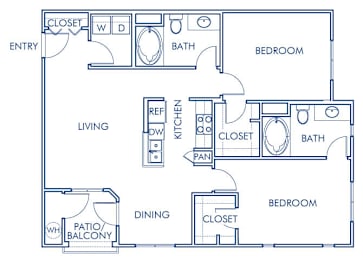 Floor Plan  Two bedroom floor plan at Sierra at Otay Ranch Apartments in Chula Vista CA