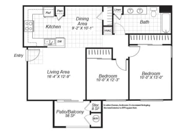 Floor Plan  Two bedroom one bathroom B2 floor plan at Bristol Apartment Homes in Dixon, CA