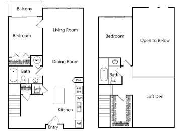Floor Plan  Two bedroom floor plan at Riverpark Apartments in Redmond WA