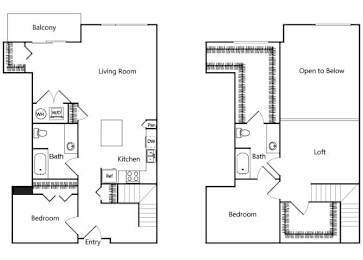 Floor Plan  Two bedroom floor plan at Riverpark Apartments in Redmond WA