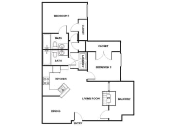 Floor Plan  Two bedroom Floor plan Image at Cypress View Villas Apartments in Weatherford, TX