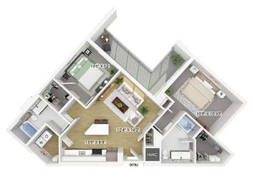 Floor Plan  Two bedroom floor plan at Treo Apartments in Fort Lauderdale FL