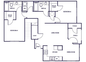 Floor Plan  Two bedroom floor plan at Grand Oaks Apartments in Chester VA