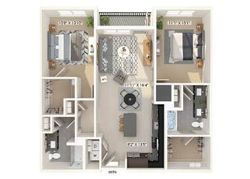 Floor Plan  Two bedroom floor plan image at East Bend Apartments in Houston TX