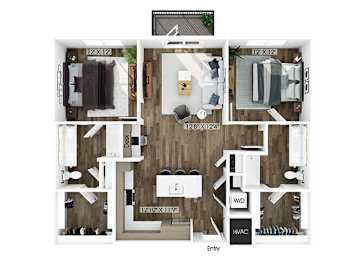 Floor Plan  Two bedroom floor plan at Merrick on Midway Apartments in Farmers Branch TX