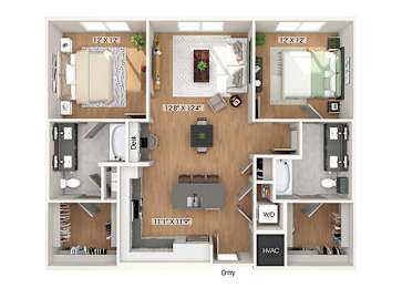 Floor Plan  Two bedroom floor plan at Heights at 1520 Apartments in Houston TX