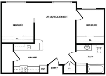Floor Plan  B2 floor plan at Boardwalk Apartments