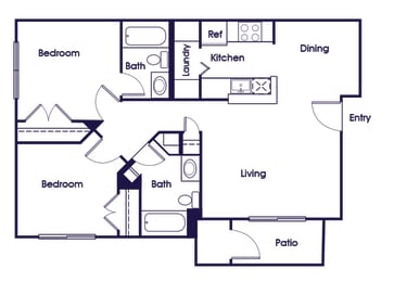 Floor Plan  Two bedroom two bathroom floor plan image at Riverwoods in Woodbridge VA