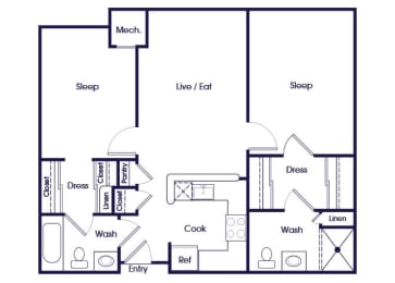 Floor Plan  Two bedroom two bathroom floor plan image at Victoria Park Apartments