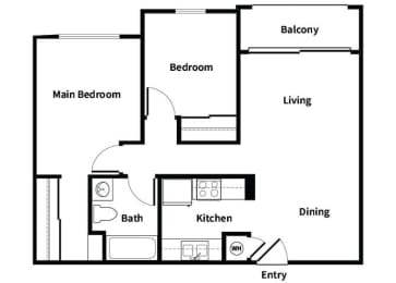 Floor Plan  B2 Two Bedroom floor plan at Harvard Yard and Glenmary in Los Angeles, CA