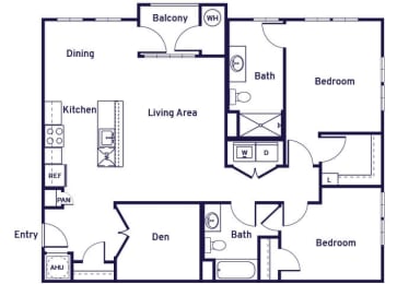 Floor Plan  Two bedroom with den two bathroom floor plan at Riverwoods at Lake Ridge in Woodbridge VA