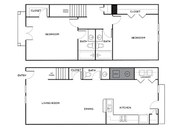 Floor Plan  Two bedroom townhome floor plan at Ironwood Crossing Apartments and Townhomes in Fort Worth TX