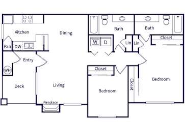 Floor Plan  Two bedroom floor plan at Deerwood Apartments in Corona CA