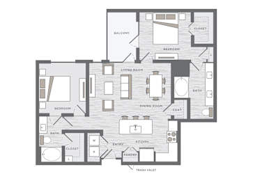 Floor Plan  two bedroom floor plan at the Huntington Apartments in Plano TX