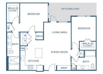 Floor Plan  Two Bedroom floor plan at Jada Legacy Central