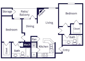 Floor Plan  Two bedroom floor plan image at Parkfield Apartment Homes in Denver CO
