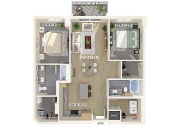 Floor Plan  Two bedroom floor plan at Treo Apartments in Fort Lauderdale FL