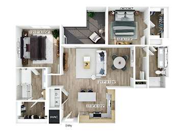 Floor Plan  Two bedroom floor plan at Merrick on Midway Apartments in Farmers Branch TX
