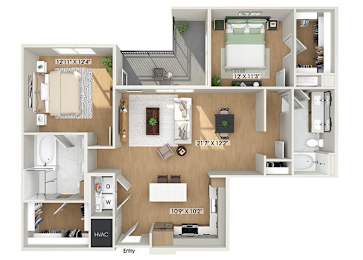 Floor Plan  Two bedroom floor plan at Heights at 1520 Apartments in Houston TX