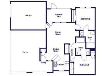 Floor Plan  Two bedroom floor plan at Hollow Creek in Conroe TX