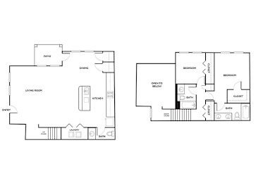 Floor Plan  Two bedroom townhome floor plan at Ironwood Crossing Apartments and Townhomes in Fort Worth TX