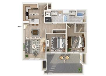 Floor Plan  Two bedroom floor plan at The Braydon Apartments in Napa CA