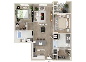 Floor Plan  Two bedroom floor plan image at West Village Poway Apartments in Poway CA