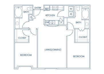 Floor Plan  Two bedroom floor plan at Caprielle Apartments in San Diego CA
