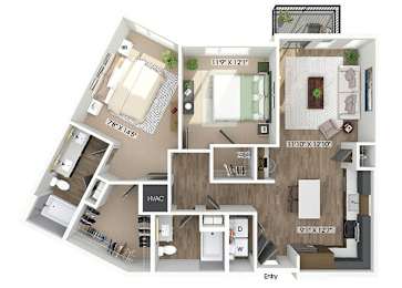 Floor Plan  Two bedroom floor plan at The Edley in Atlanta GA