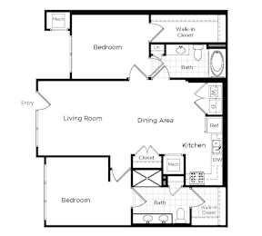 Floor Plan  Two bedroom floor plan at Westerchester at the Pavillions in Waldorf MD