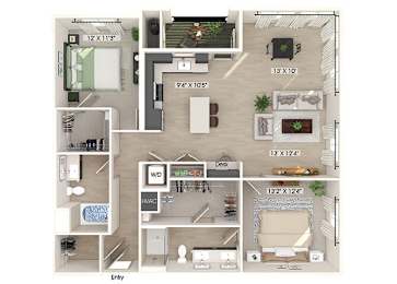 Floor Plan  Two bedroom floor plan at Olivean Apartments in Broomfield CO
