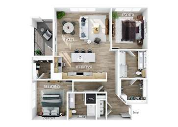 Floor Plan  Two bedroom floor plan at Merrick on Midway Apartments in Farmers Branch TX