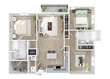 Floor Plan  Two bedroom floor plan at The Penstone Apartments and Townhomes in South Walpole MA